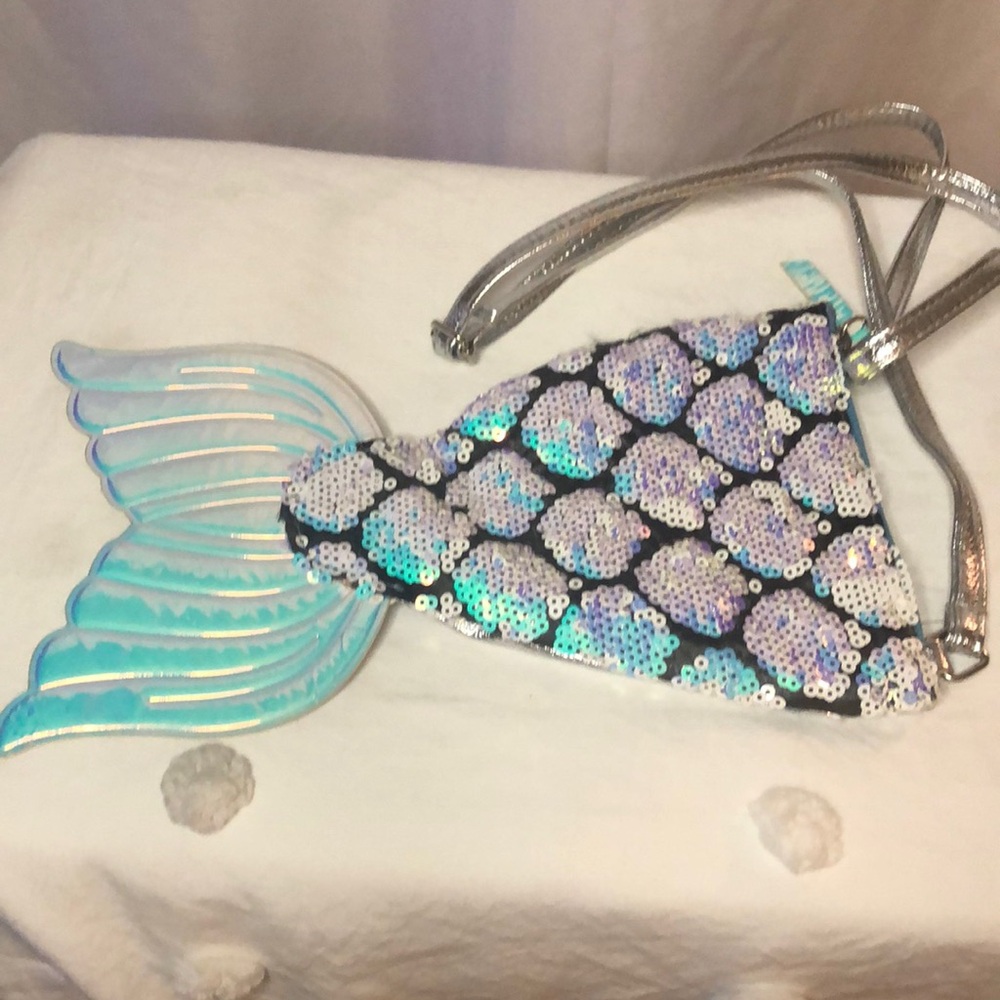 Mermaid sequin tail P.S. from AEROPOSTALE handbag. Metallic sequins as scales.